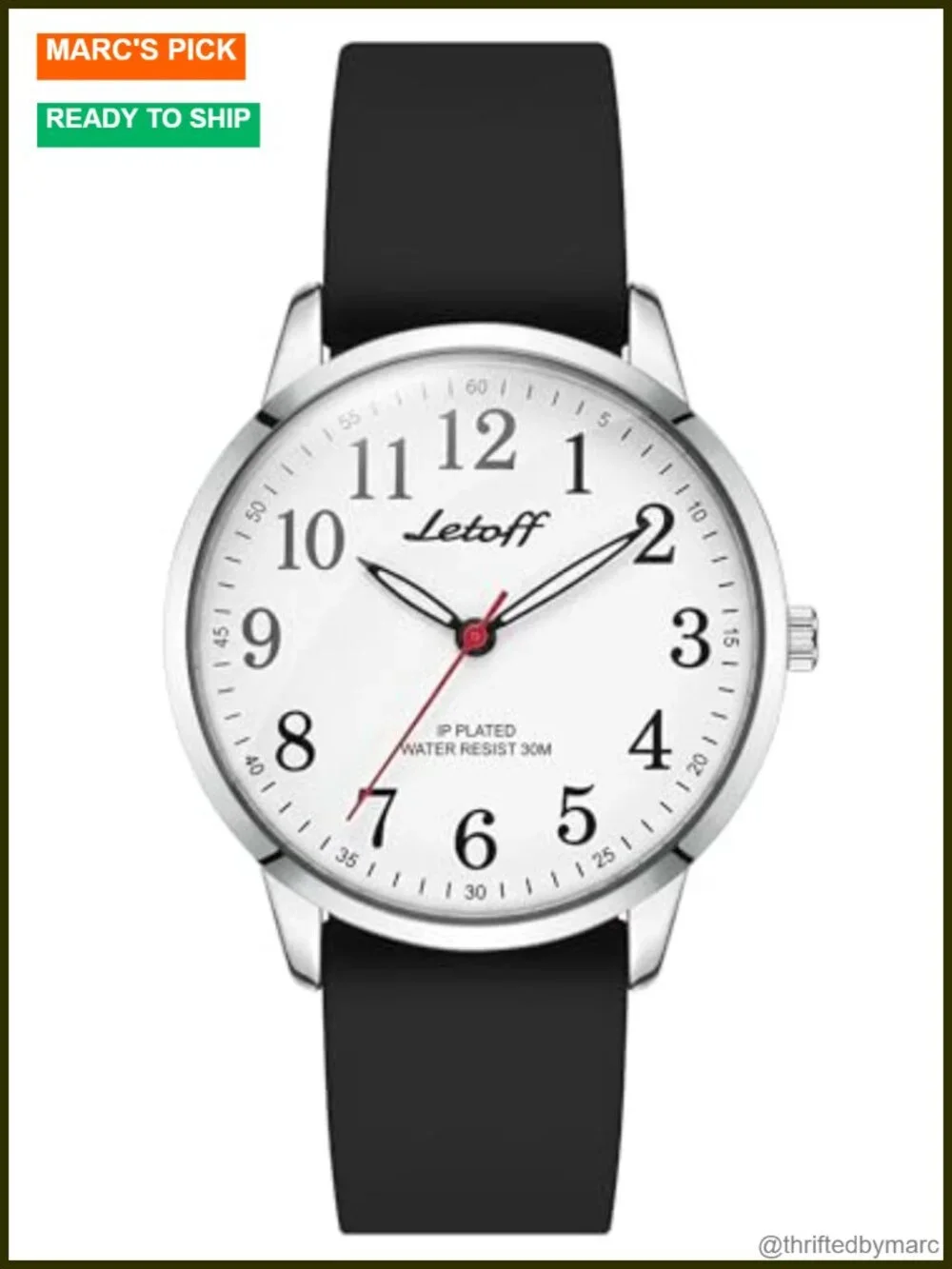 Analog Wrist Watch with Arabic Numerals, Non-Ticking Quartz Silicone Band